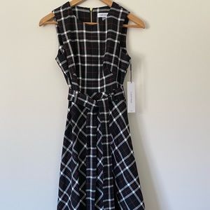 Calvin Klein Plaid Belted Midi Dress Size 0